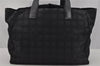 Authentic CHANEL New Travel Line Shoulder Tote Bag Nylon Leather Black 0802J