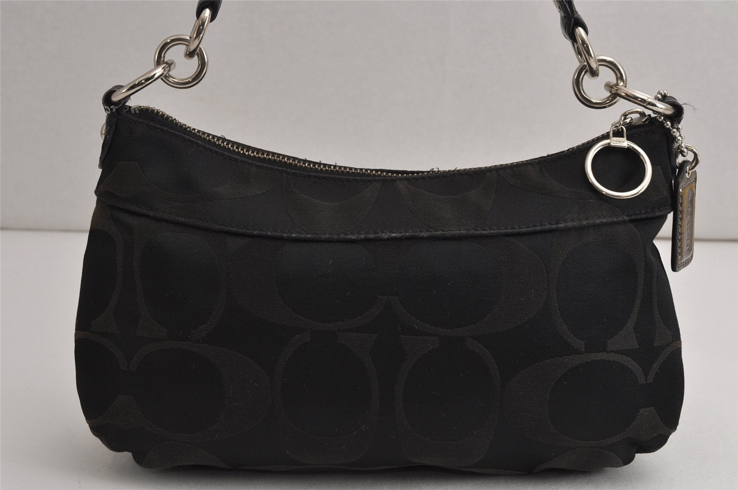 Authentic COACH Signature 2Way Shoulder Hand Bag Purse Canvas Enamel Black 0803K