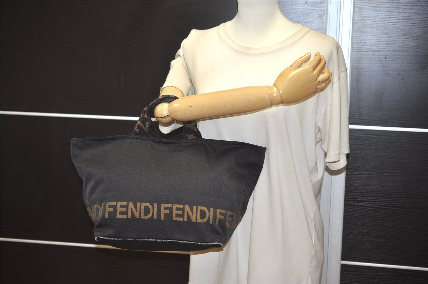 Authentic FENDI Vintage Nylon Leather Tote Hand Bag Black 0805K