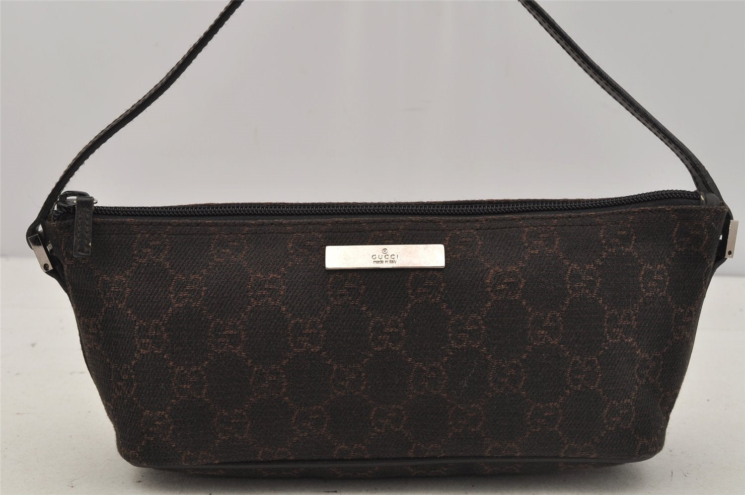 Authentic GUCCI Hand Bag Pouch Purse GG Canvas Leather 07198 Brown 0809J