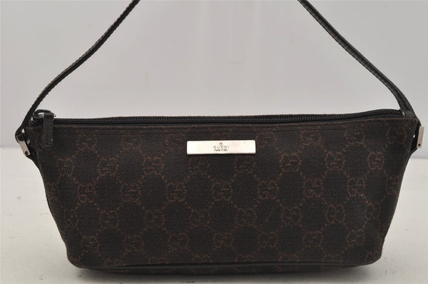 Authentic GUCCI Hand Bag Pouch Purse GG Canvas Leather 07198 Brown 0809J