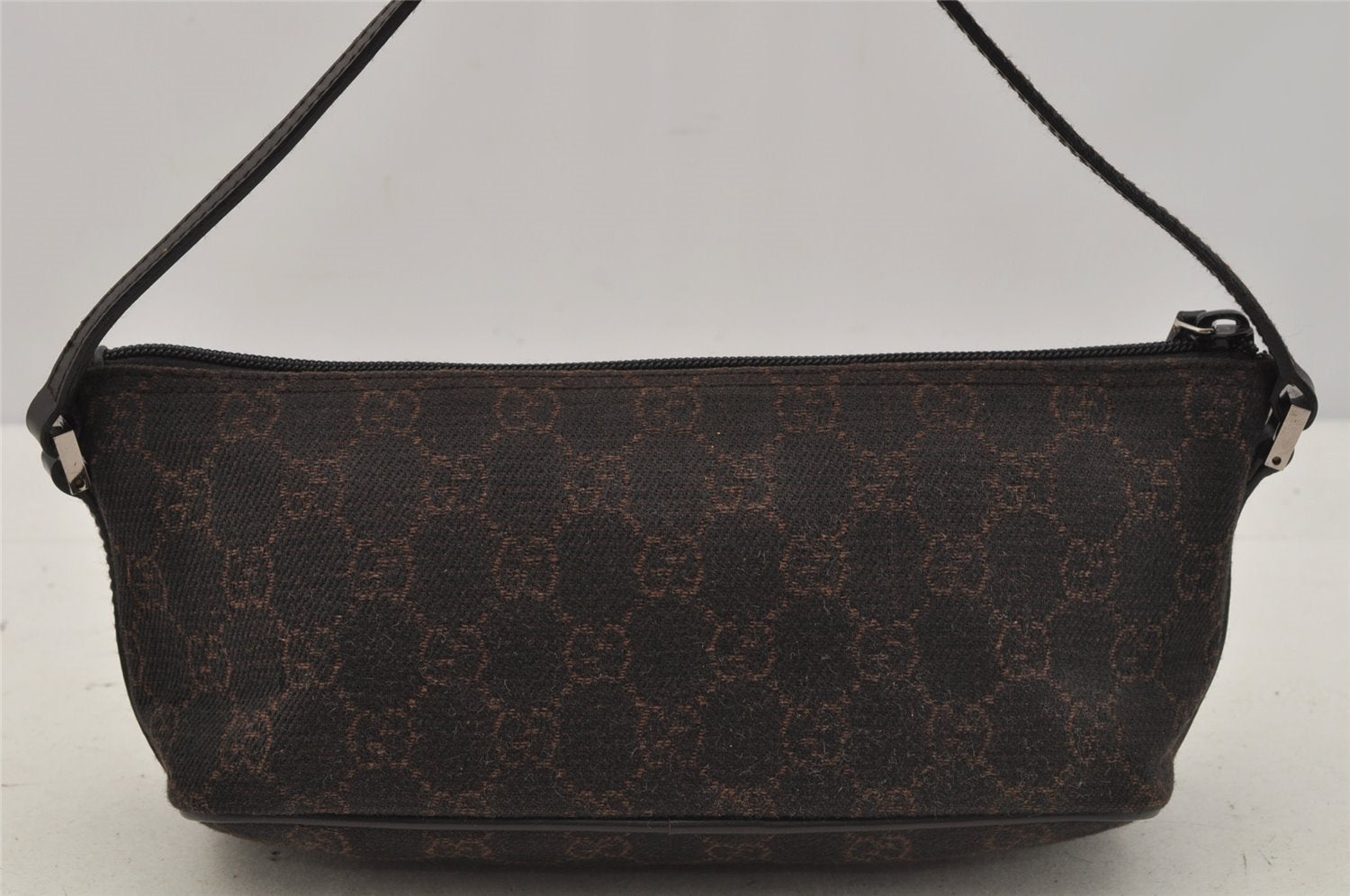 Authentic GUCCI Hand Bag Pouch Purse GG Canvas Leather 07198 Brown 0809J