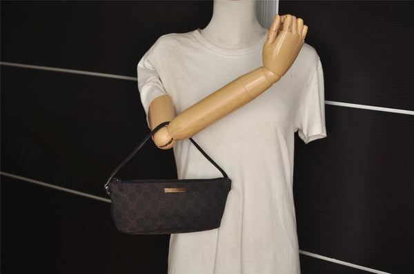 Authentic GUCCI Hand Bag Pouch Purse GG Canvas Leather 07198 Brown 0809J