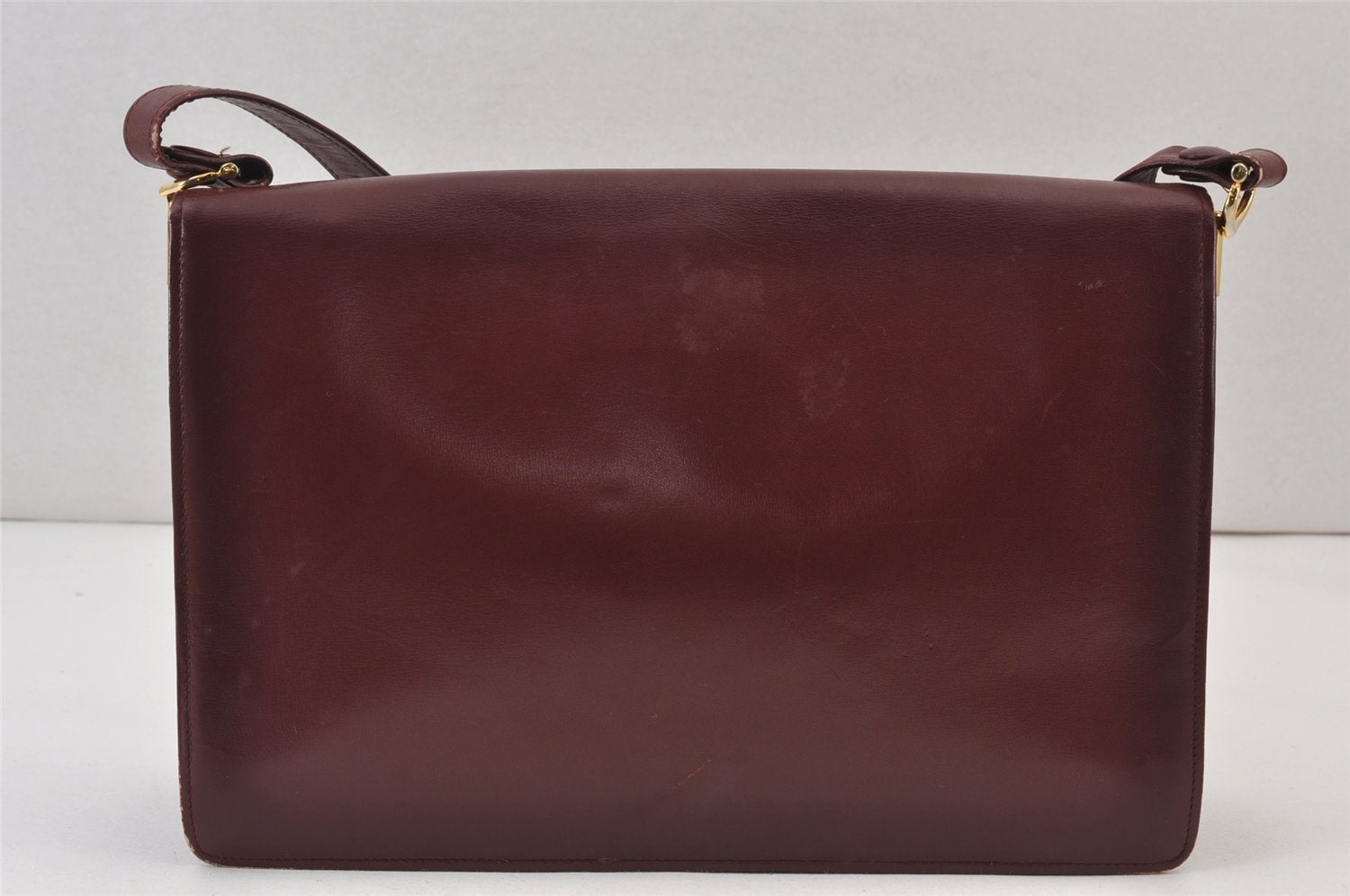 Authentic Cartier Must de Cartier Leather Shoulder Cross Bag Bordeaux Red 0809K