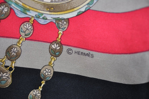 Authentic HERMES Carre 90 Scarf "parmi les fleurs" Silk Black 0811J