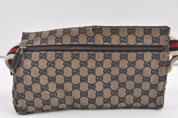 Authentic GUCCI Sherry Line Waist Body Bag Canvas Leather 28566 Navy 0811K
