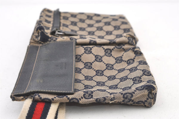 Authentic GUCCI Sherry Line Waist Body Bag Canvas Leather 28566 Navy 0811K