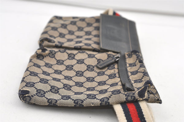Authentic GUCCI Sherry Line Waist Body Bag Canvas Leather 28566 Navy 0811K