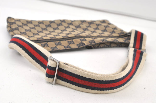 Authentic GUCCI Sherry Line Waist Body Bag Canvas Leather 28566 Navy 0811K