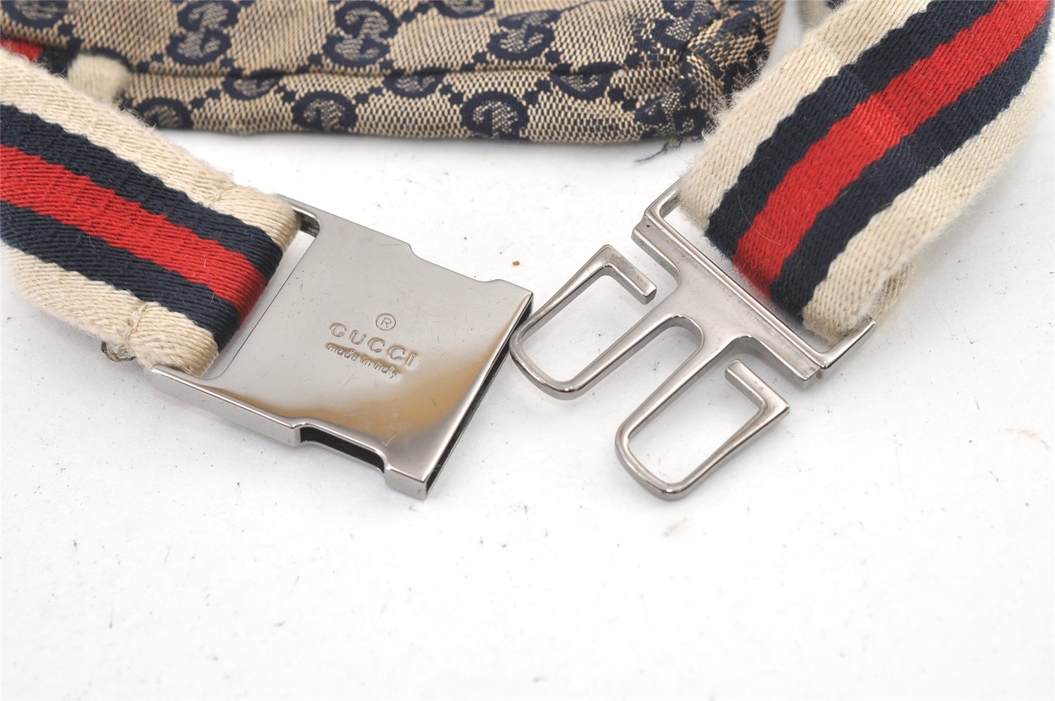 Authentic GUCCI Sherry Line Waist Body Bag Canvas Leather 28566 Navy 0811K