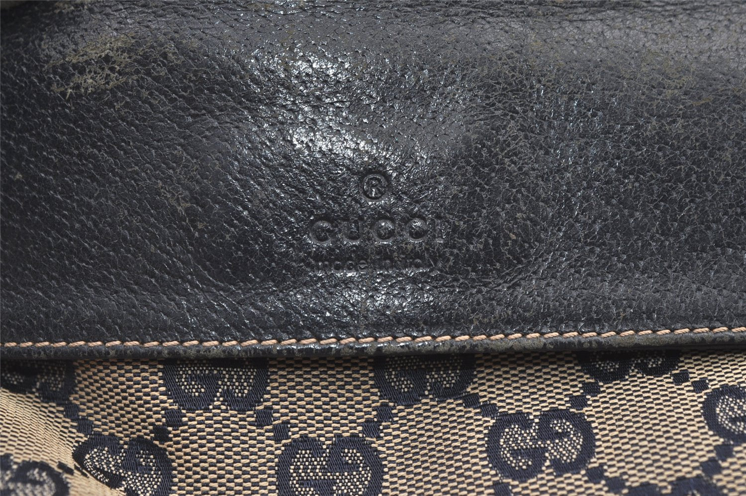 Authentic GUCCI Sherry Line Waist Body Bag Canvas Leather 28566 Navy 0811K