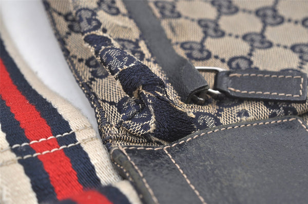 Authentic GUCCI Sherry Line Waist Body Bag Canvas Leather 28566 Navy 0811K