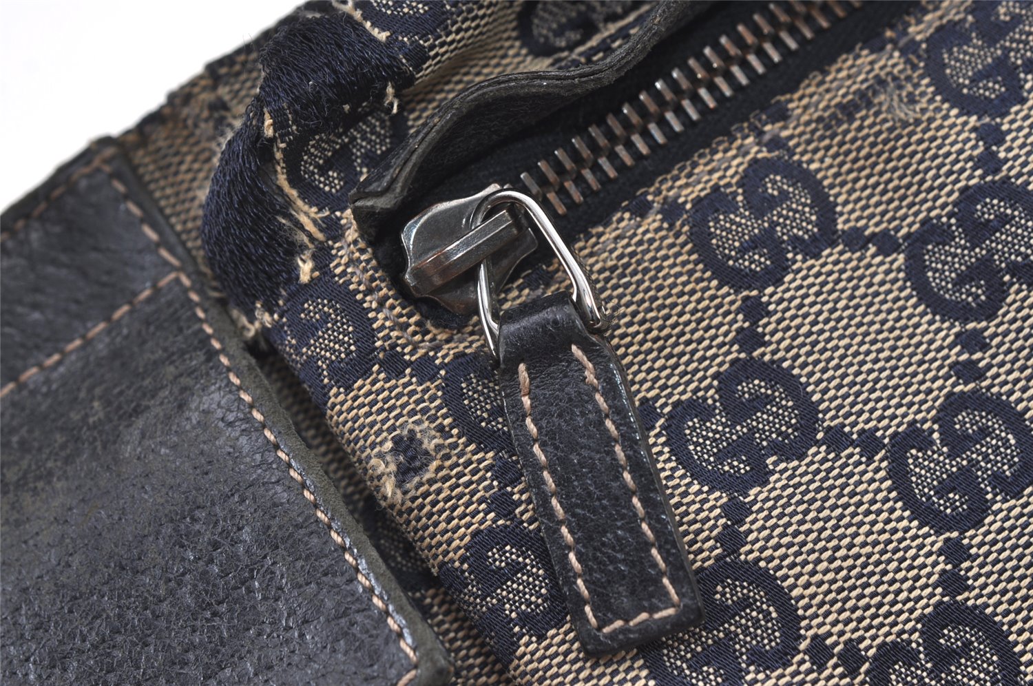 Authentic GUCCI Sherry Line Waist Body Bag Canvas Leather 28566 Navy 0811K
