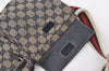 Authentic GUCCI Sherry Line Waist Body Bag Canvas Leather 28566 Navy 0811K