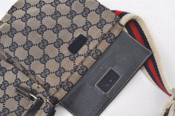 Authentic GUCCI Sherry Line Waist Body Bag Canvas Leather 28566 Navy 0811K