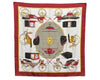 Auth HERMES Carre 90 Scarf "LES VOITURES A TRANSFORMATION" Silk Bordeaux 0813J