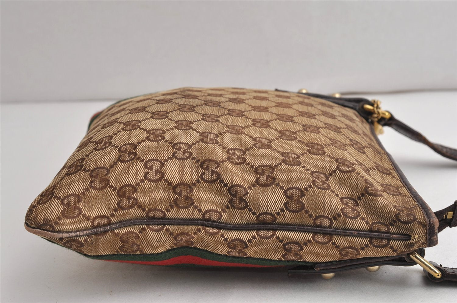 Auth GUCCI Web Sherry Line Shoulder Bag GG Canvas Leather 144388 Brown 0813K