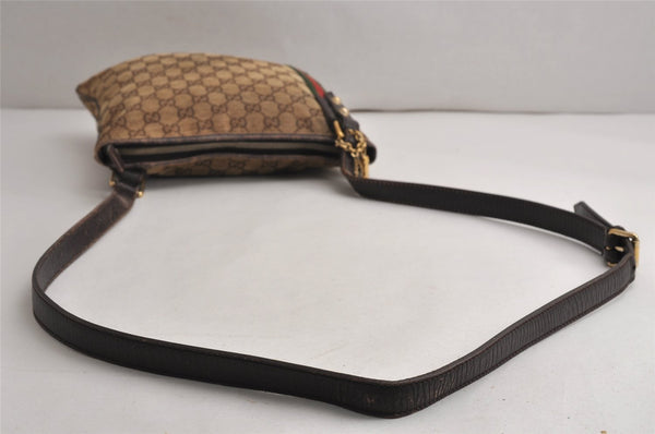 Auth GUCCI Web Sherry Line Shoulder Bag GG Canvas Leather 144388 Brown 0813K