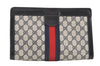 Authentic GUCCI Sherry Line Clutch Hand Bag GG PVC Leather Navy Blue Junk 0815K