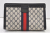Authentic GUCCI Sherry Line Clutch Hand Bag GG PVC Leather Navy Blue Junk 0815K