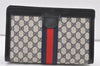 Authentic GUCCI Sherry Line Clutch Hand Bag GG PVC Leather Navy Blue Junk 0815K