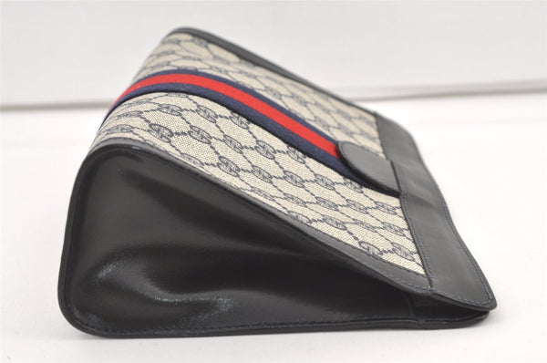 Authentic GUCCI Sherry Line Clutch Hand Bag GG PVC Leather Navy Blue Junk 0815K