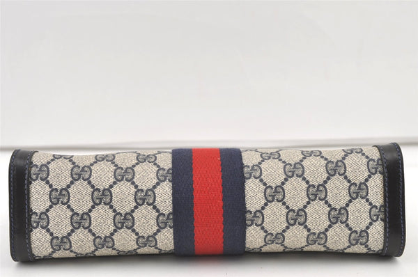 Authentic GUCCI Sherry Line Clutch Hand Bag GG PVC Leather Navy Blue Junk 0815K