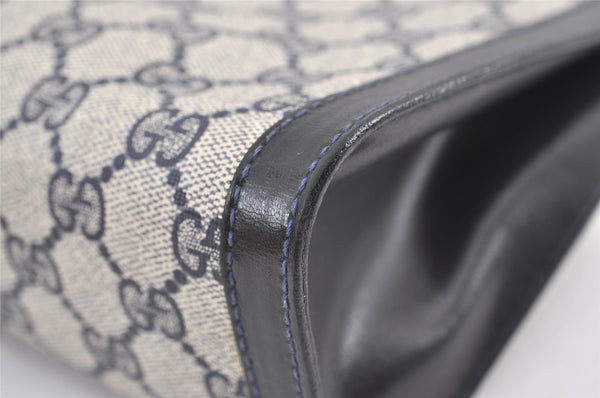 Authentic GUCCI Sherry Line Clutch Hand Bag GG PVC Leather Navy Blue Junk 0815K