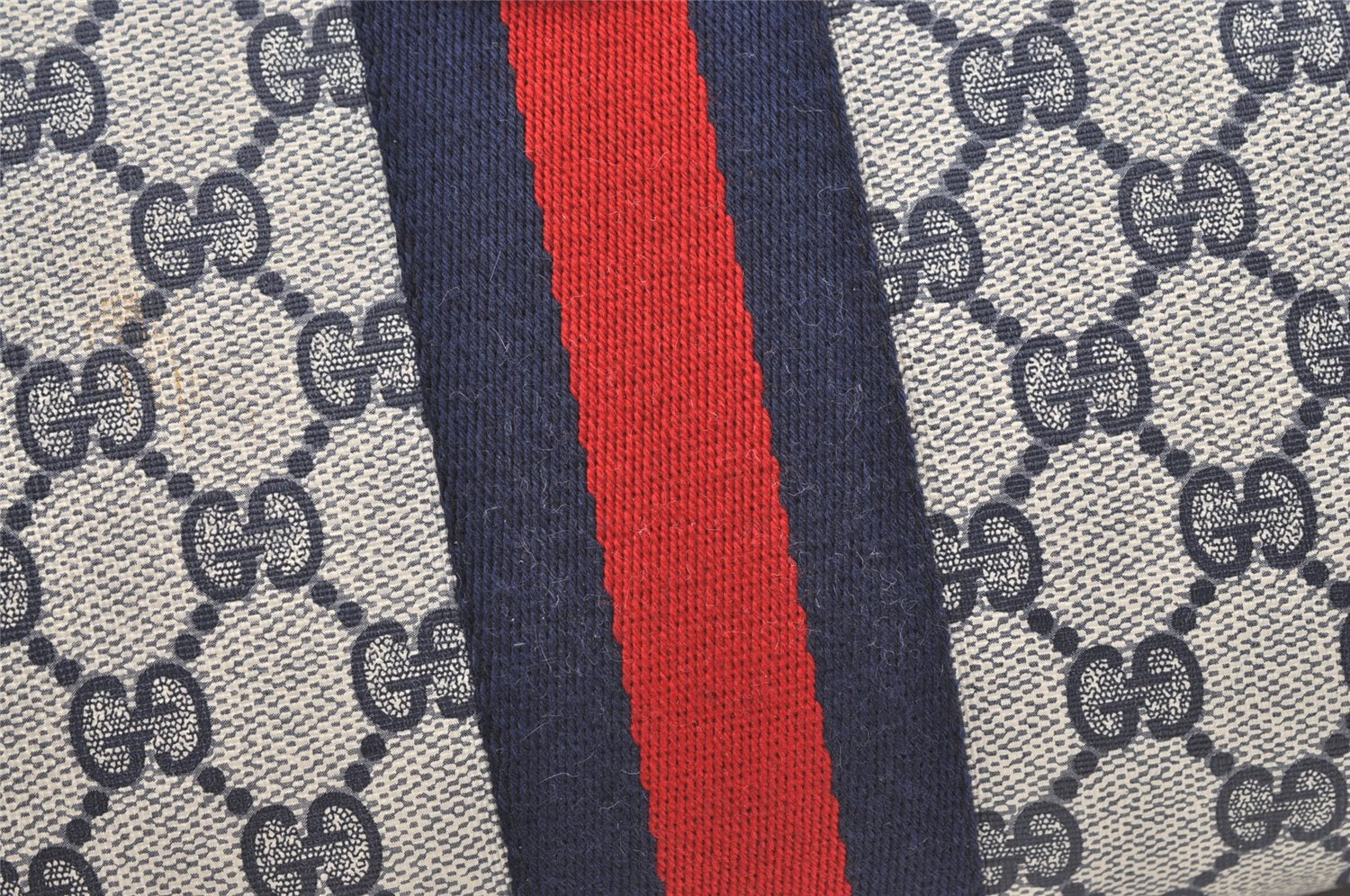 Authentic GUCCI Sherry Line Clutch Hand Bag GG PVC Leather Navy Blue Junk 0815K