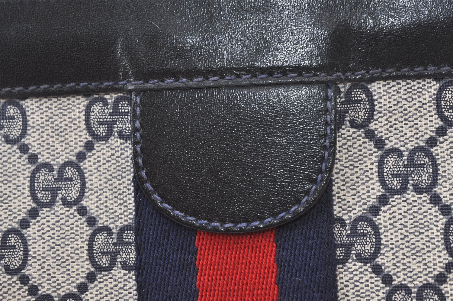 Authentic GUCCI Sherry Line Clutch Hand Bag GG PVC Leather Navy Blue Junk 0815K