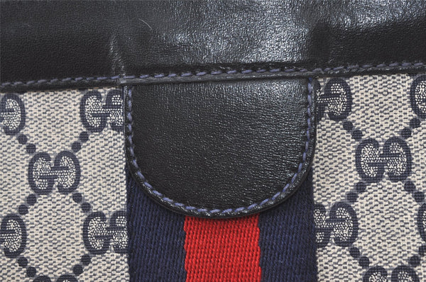 Authentic GUCCI Sherry Line Clutch Hand Bag GG PVC Leather Navy Blue Junk 0815K