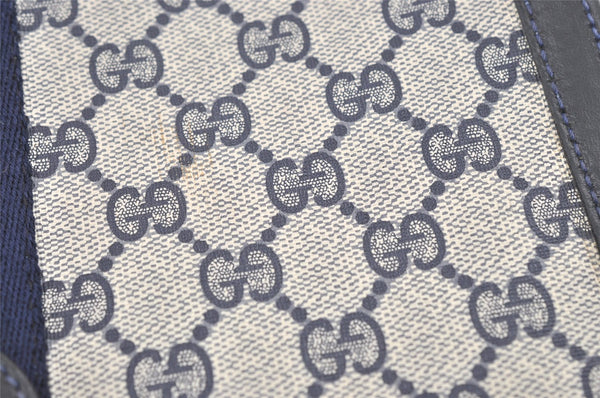 Authentic GUCCI Sherry Line Clutch Hand Bag GG PVC Leather Navy Blue Junk 0815K