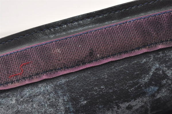 Authentic GUCCI Sherry Line Clutch Hand Bag GG PVC Leather Navy Blue Junk 0815K