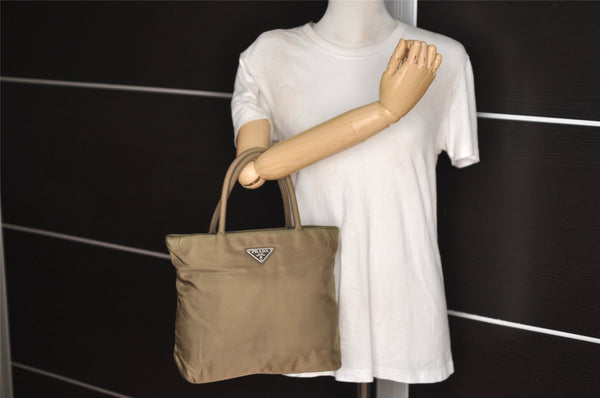 Authentic PRADA Vintage Nylon Tessuto Tote Hand Bag Khaki 0816J