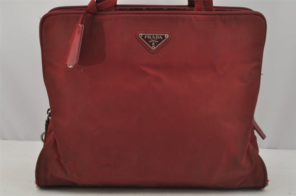 Authentic PRADA Nylon Tessuto Leather Shoulder Hand Bag Purse Bordeaux Red 0817J