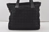 Authentic CHANEL New Travel Line Shoulder Tote Bag Nylon Leather Black 0818J