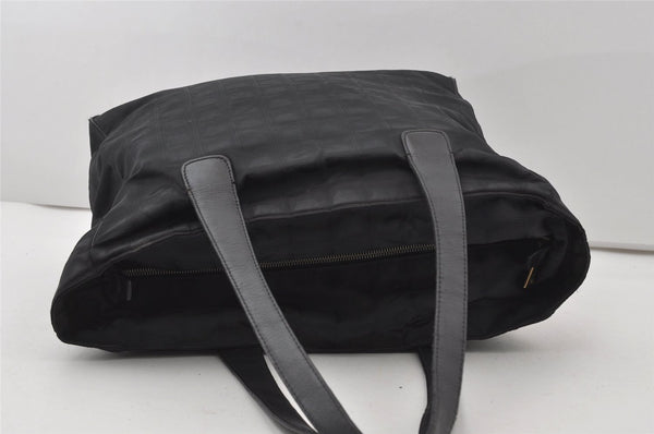 Authentic CHANEL New Travel Line Shoulder Tote Bag Nylon Leather Black 0818J