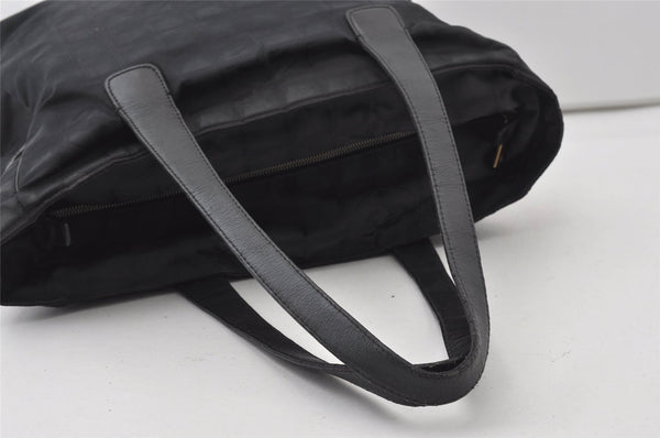 Authentic CHANEL New Travel Line Shoulder Tote Bag Nylon Leather Black 0818J
