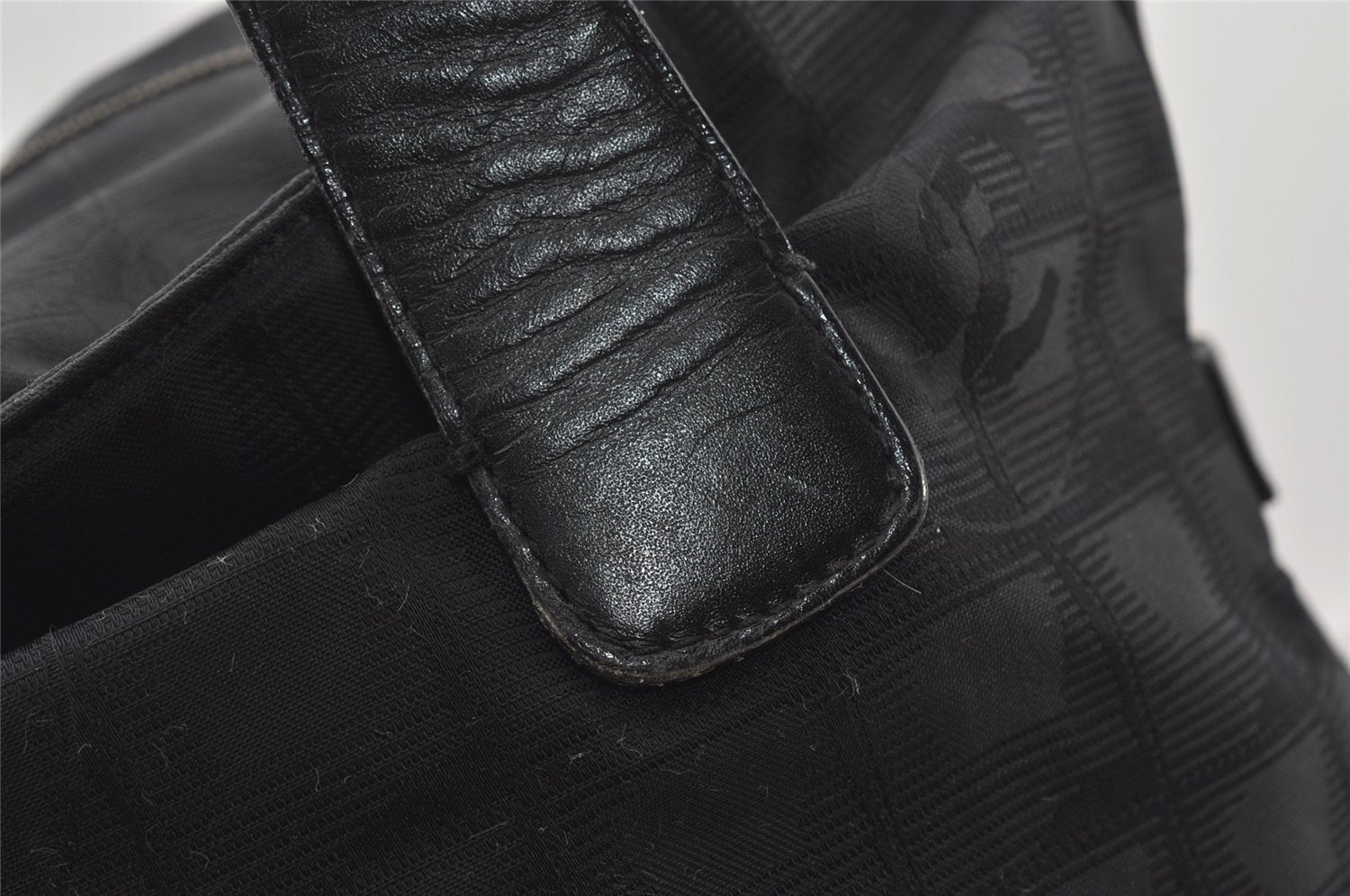 Authentic CHANEL New Travel Line Shoulder Tote Bag Nylon Leather Black 0818J
