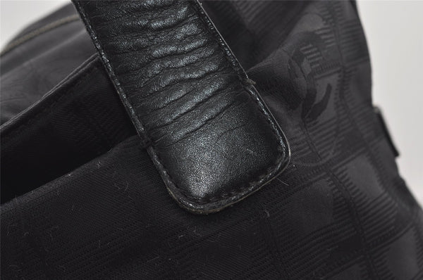 Authentic CHANEL New Travel Line Shoulder Tote Bag Nylon Leather Black 0818J