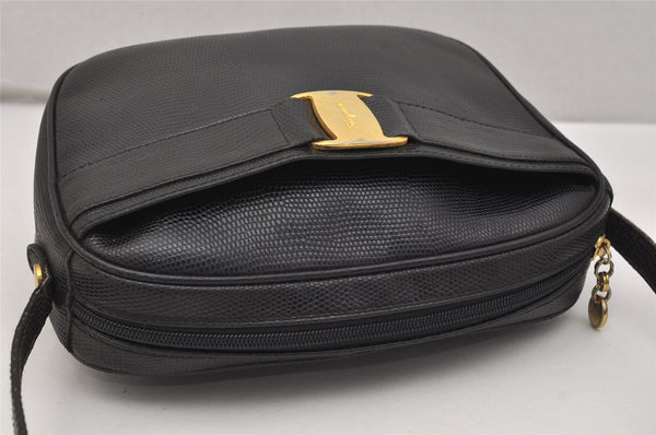 Authentic Salvatore Ferragamo Vara Shoulder Body Cross Bag Leather Black 0818K