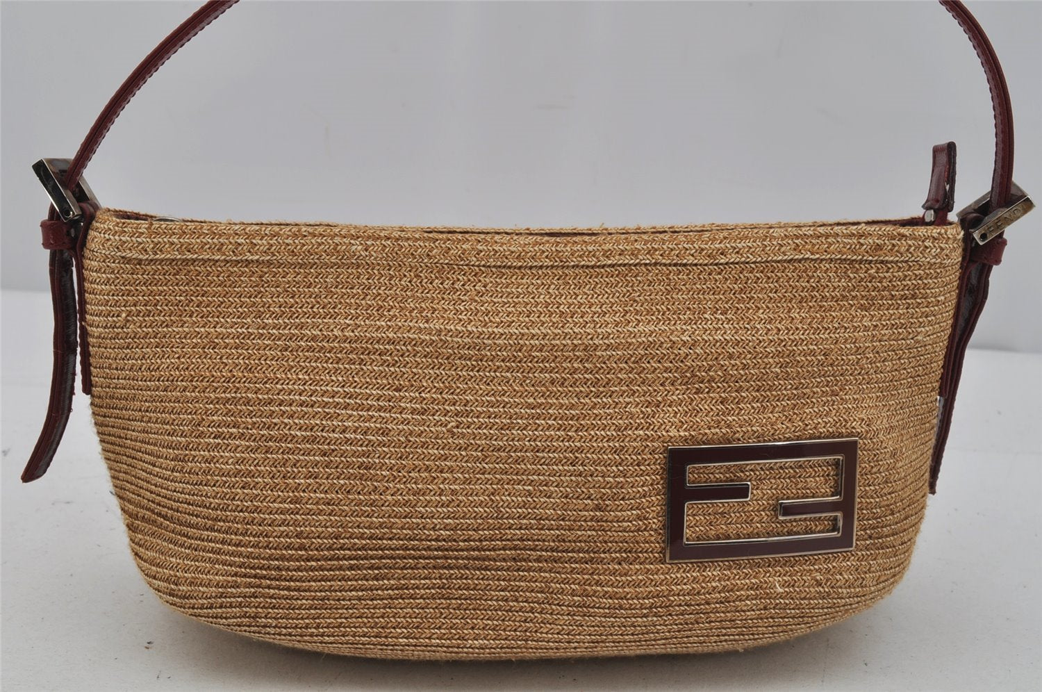 Authentic FENDI Vintage Shoulder Hand Bag Purse Straw Leather Beige 0819J