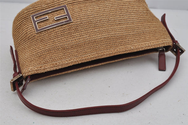 Authentic FENDI Vintage Shoulder Hand Bag Purse Straw Leather Beige 0819J