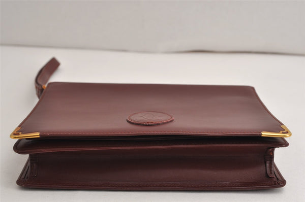 Authentic Cartier Must de Cartier Clutch Hand Bag Leather Bordeaux Red 0820K