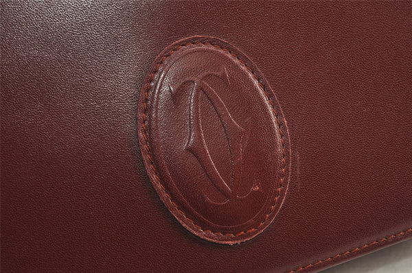 Authentic Cartier Must de Cartier Clutch Hand Bag Leather Bordeaux Red 0820K