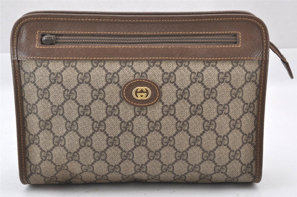 Authentic GUCCI Vintage Clutch Hand Bag Purse GG PVC Leather Brown Junk 0822J