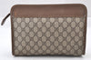 Authentic GUCCI Vintage Clutch Hand Bag Purse GG PVC Leather Brown Junk 0822J