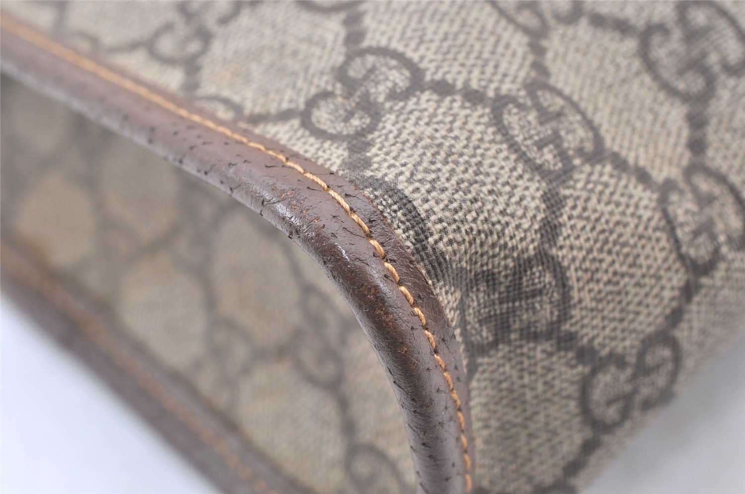 Authentic GUCCI Vintage Clutch Hand Bag Purse GG PVC Leather Brown Junk 0822J