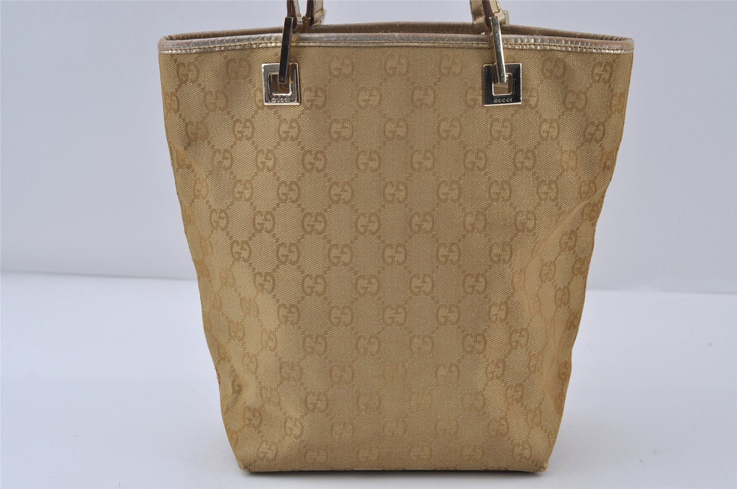 Authentic GUCCI Vintage Shoulder Tote Bag GG Canvas Leather 0021099 Gold 0823J