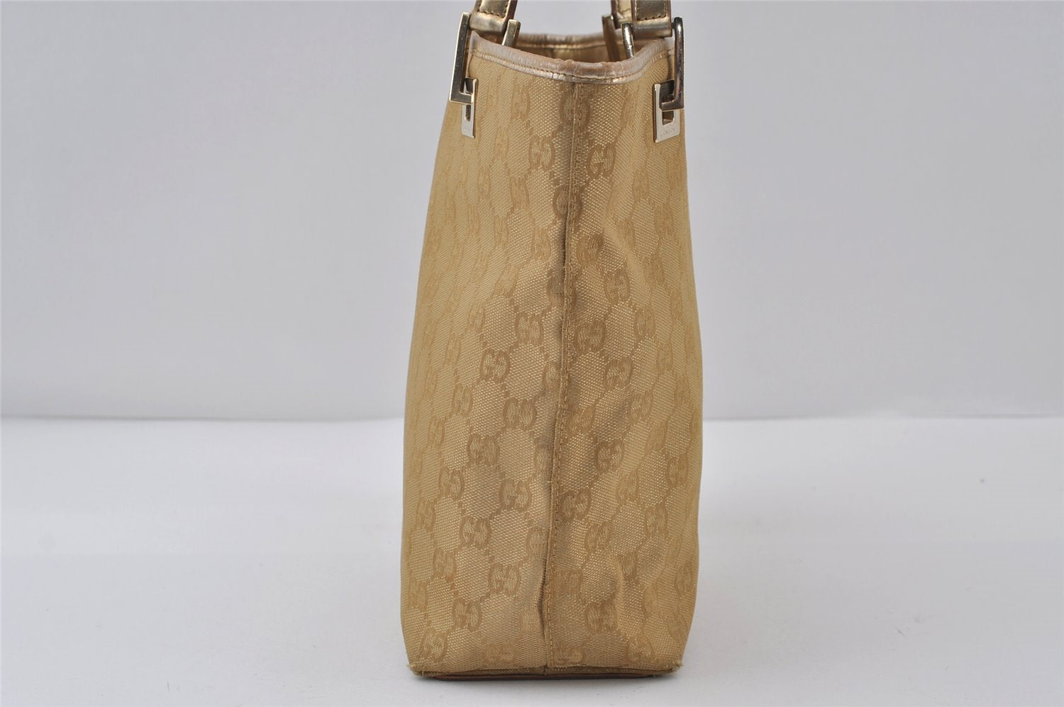 Authentic GUCCI Vintage Shoulder Tote Bag GG Canvas Leather 0021099 Gold 0823J